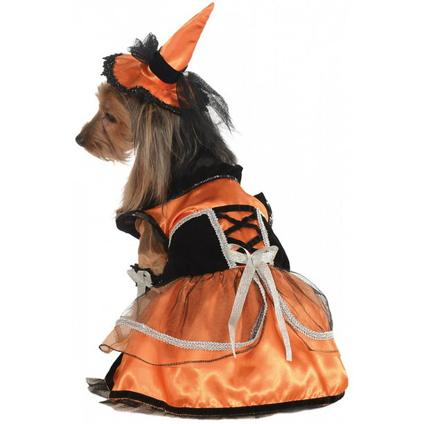Fabric Traditions Cotton YARD Halloween Dogs & Witch Hats on Orange
